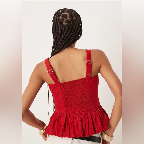 Abercrombie & Fitch Red Poplin Bubble Hem Peplum Top - Size L - Picture 2 of 16